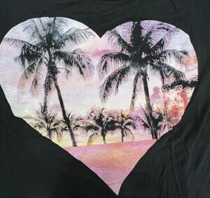 Cloudless Black Heart Palm Tree Sunset Graphic Scoop Neck T Shirt Womens 2X